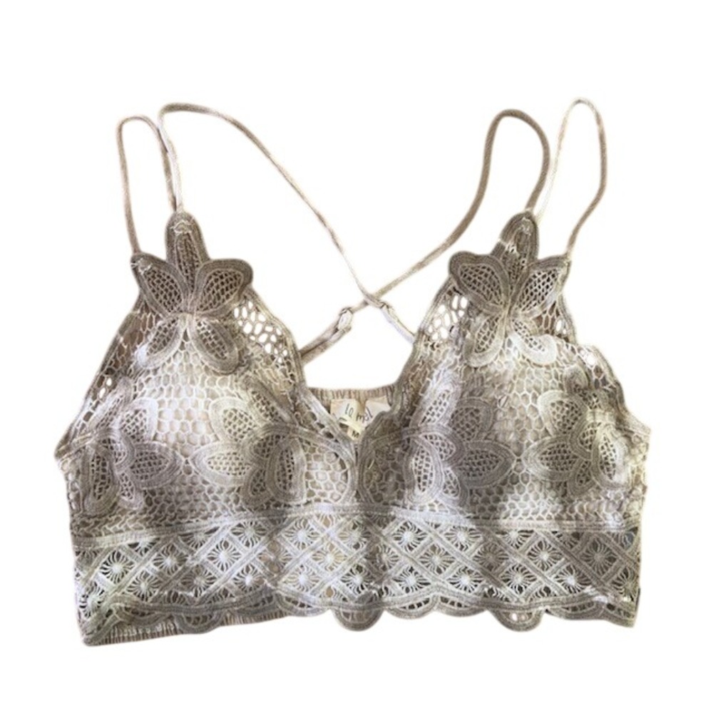NWT Crochet Lace Top M Mocha Tie Dye Boho Cowgirl Festival Country Concert Rodeo
